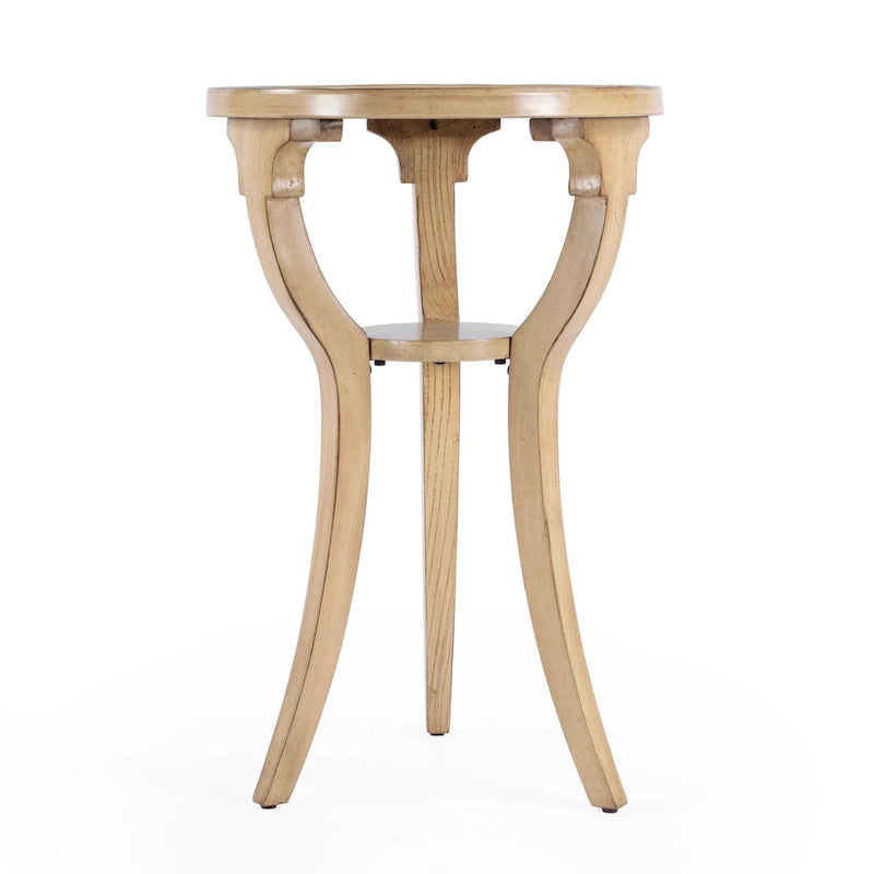 Round Wood Accent Table with Splayed Legs & Lower Shelf