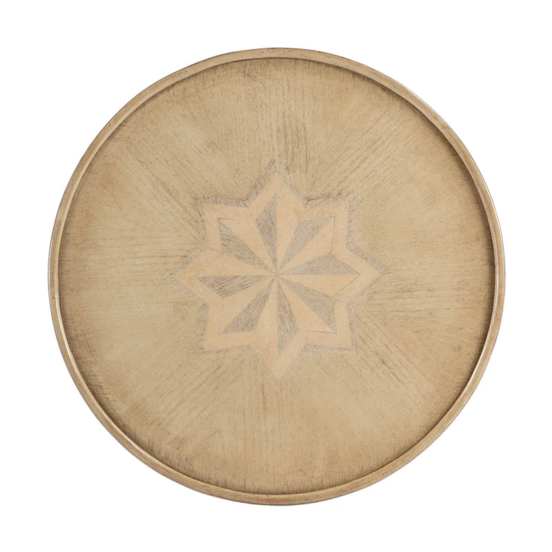 Round Wood Accent Table with Splayed Legs & Lower Shelf