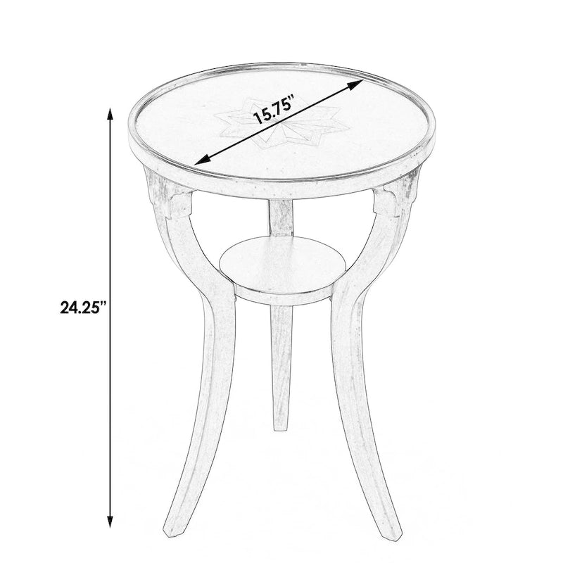 Round Wood Accent Table with Splayed Legs & Lower Shelf