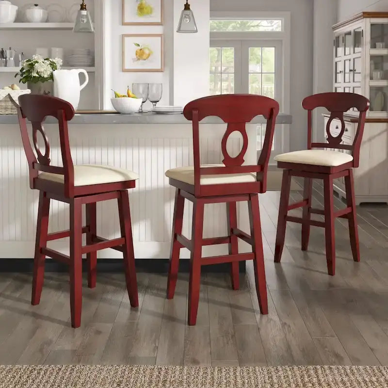 Wood & Fabric Swivel Counter/Bar Stool with Napoleon Back