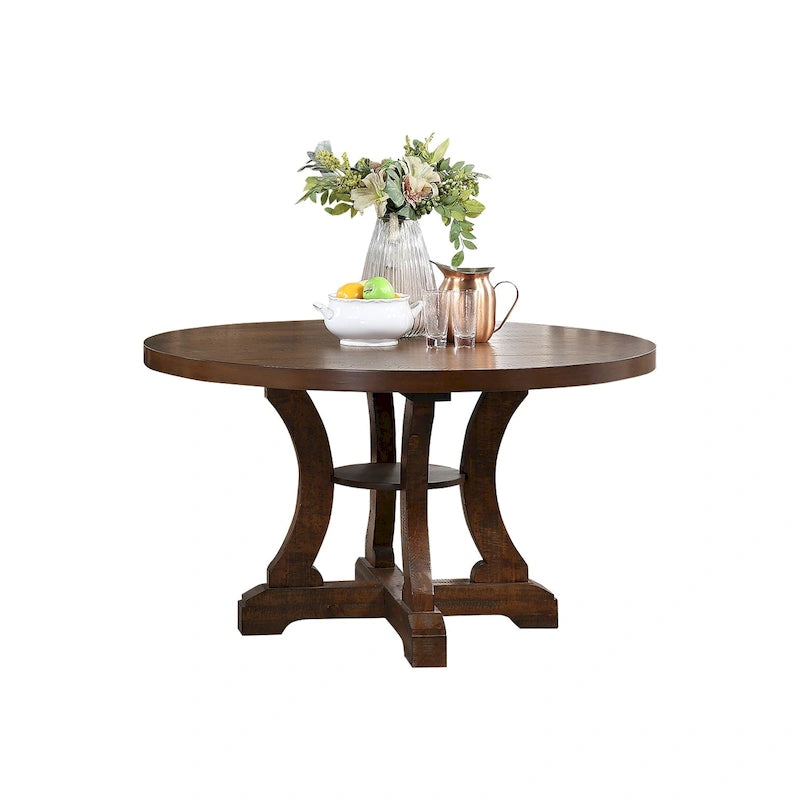 Solid Wood & Manufactured Wood Rustic Round Pedestal Dining Table 54"