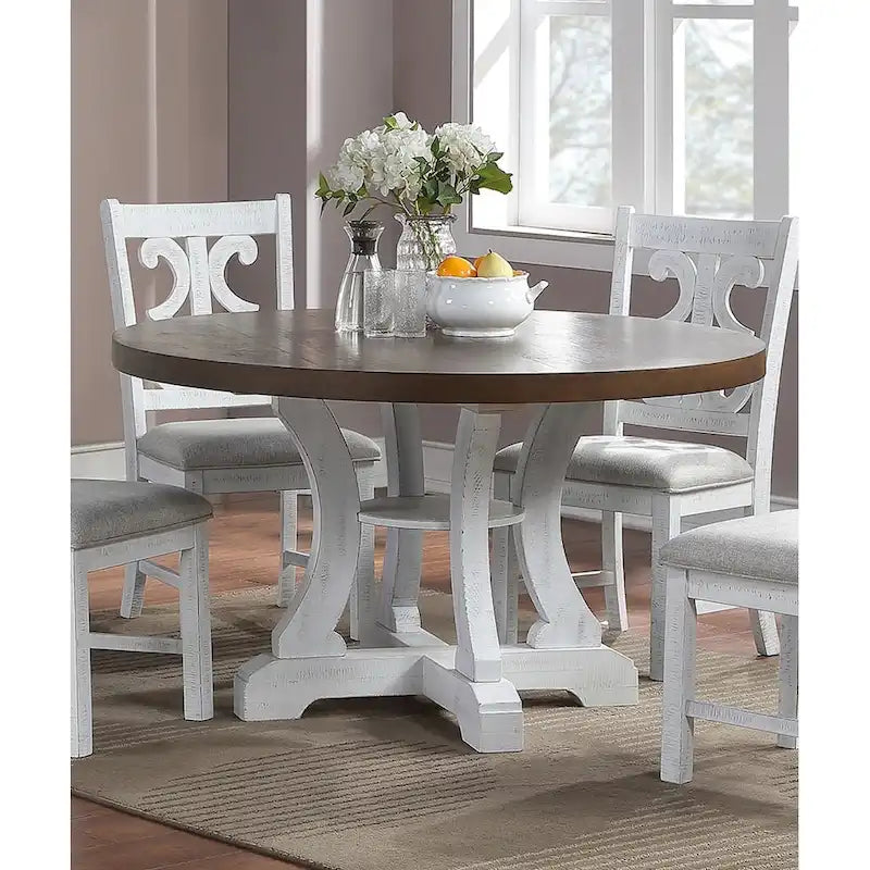 Solid Wood & Manufactured Wood Rustic Round Pedestal Dining Table 54"