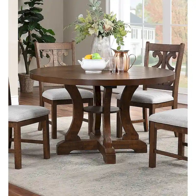 Solid Wood & Manufactured Wood Rustic Round Pedestal Dining Table 54"