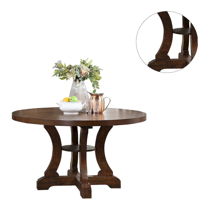 Solid Wood & Manufactured Wood Rustic Round Pedestal Dining Table 54"