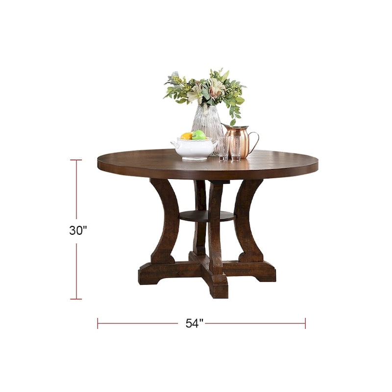 Solid Wood & Manufactured Wood Rustic Round Pedestal Dining Table 54"