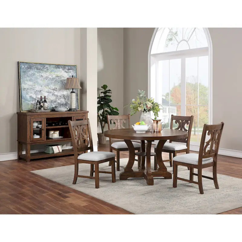 Solid Wood & Manufactured Wood Rustic Round Pedestal Dining Table 54"