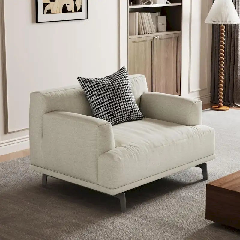 Cotton Linen & Solid Wood Frame Tufted Sofa in Gray