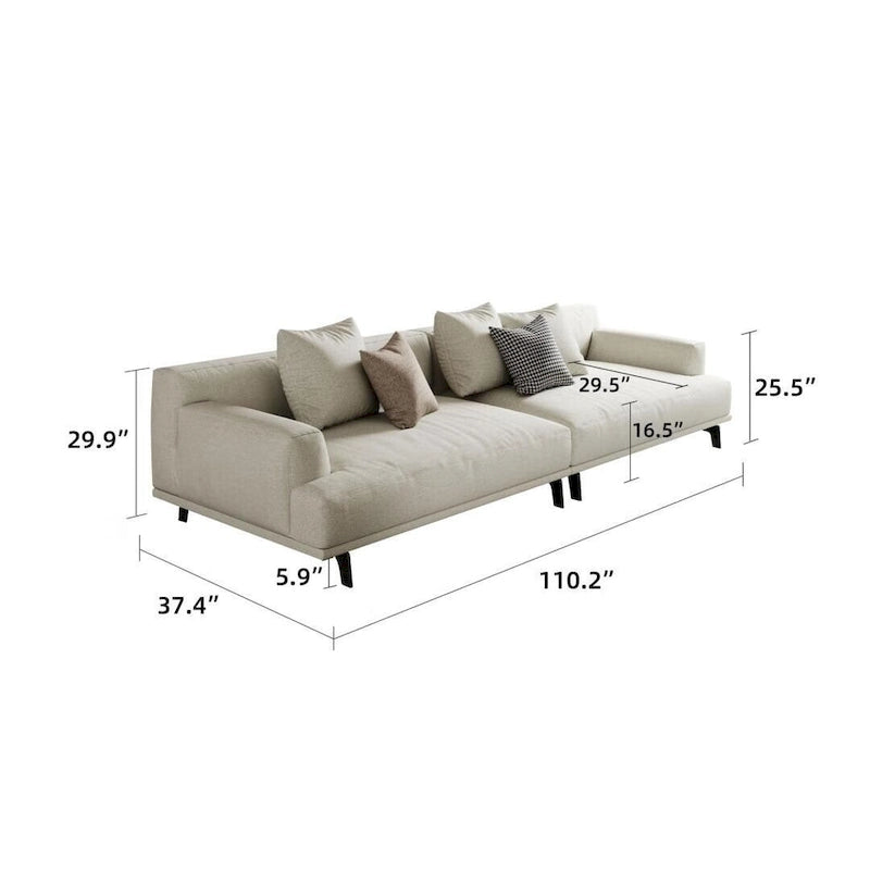 Cotton Linen & Solid Wood Frame Tufted Sofa in Gray