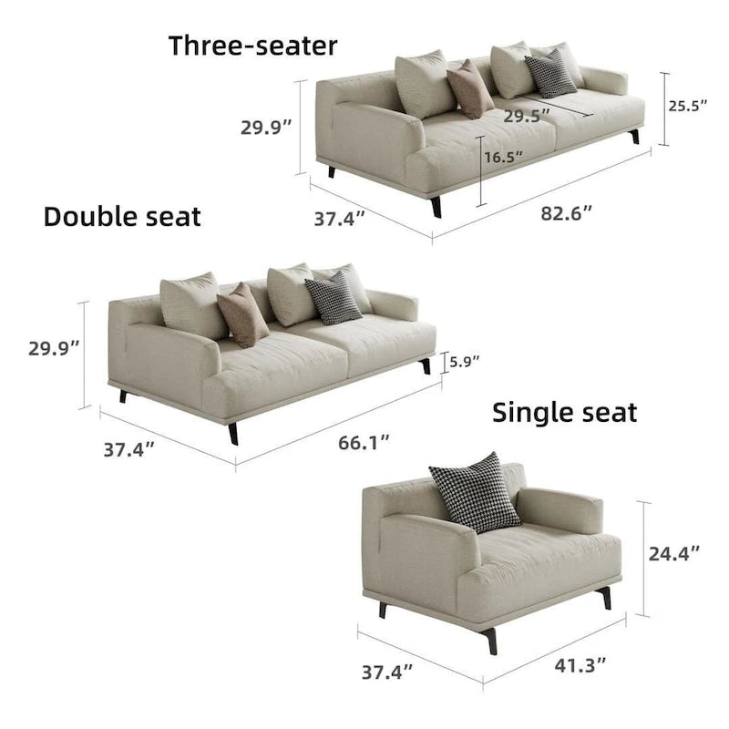 Cotton Linen & Solid Wood Frame Tufted Sofa in Gray
