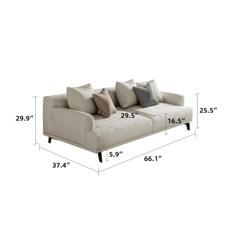 Cotton Linen & Solid Wood Frame Tufted Sofa in Gray