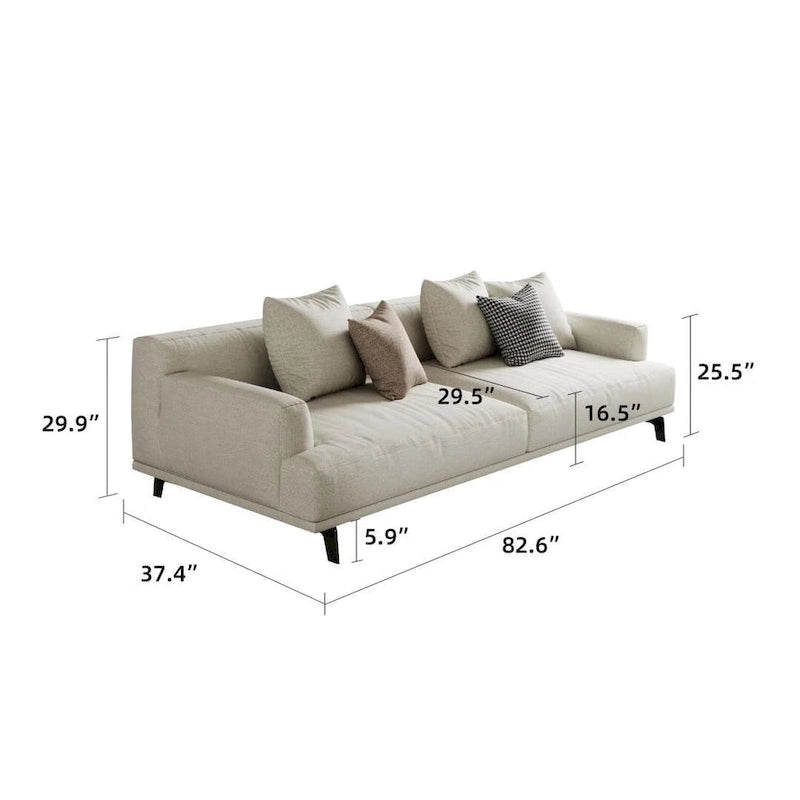 Cotton Linen & Solid Wood Frame Tufted Sofa in Gray
