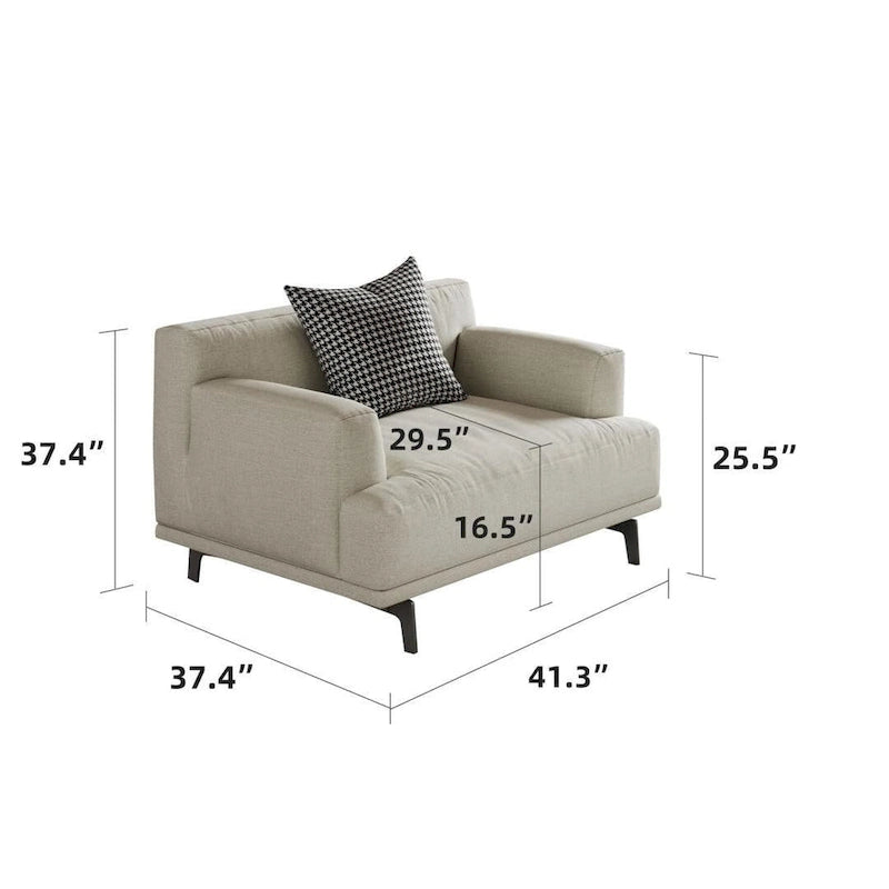 Cotton Linen & Solid Wood Frame Tufted Sofa in Gray