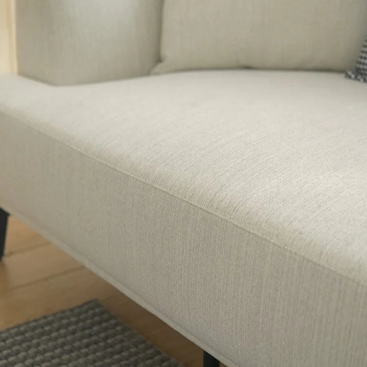 Cotton Linen & Solid Wood Frame Tufted Sofa in Gray