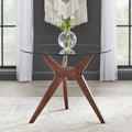 Round Tempered Glass Dining Table with Angled Wood Legs