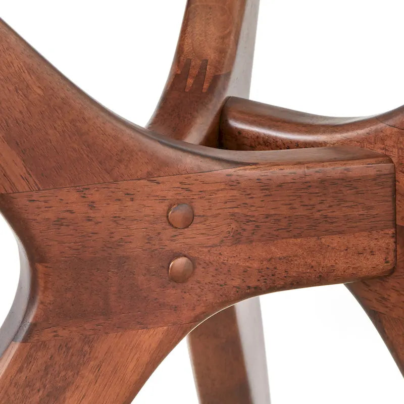 Round Tempered Glass Dining Table with Angled Wood Legs