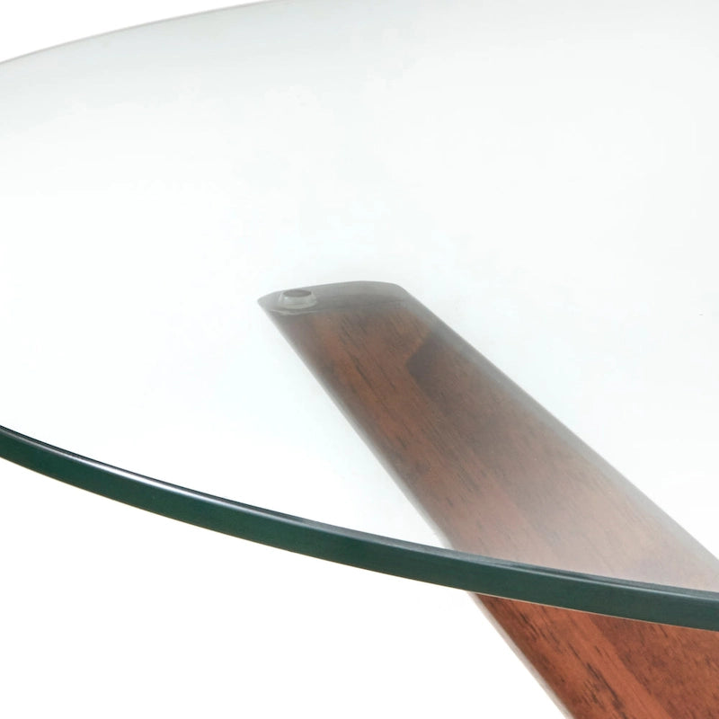 Round Tempered Glass Dining Table with Angled Wood Legs
