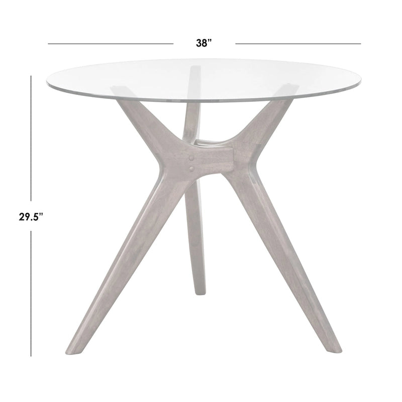 Round Tempered Glass Dining Table with Angled Wood Legs