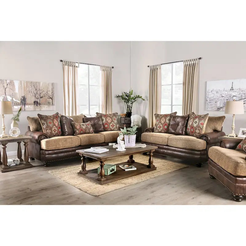 Faux Leather Traditional Loveseat with Nailhead Trim & Bun Feet 72.5"