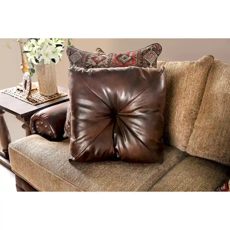 Faux Leather Traditional Loveseat with Nailhead Trim & Bun Feet 72.5"