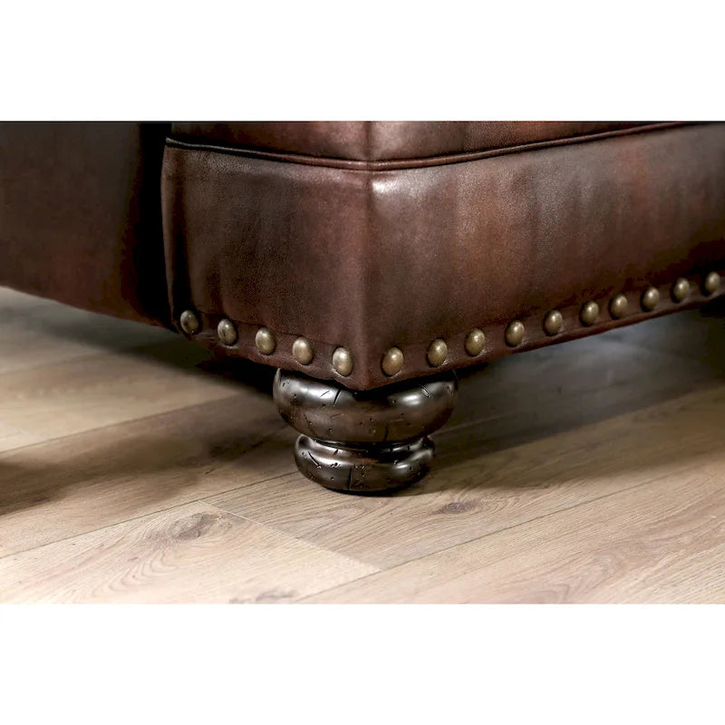 Faux Leather Traditional Loveseat with Nailhead Trim & Bun Feet 72.5"