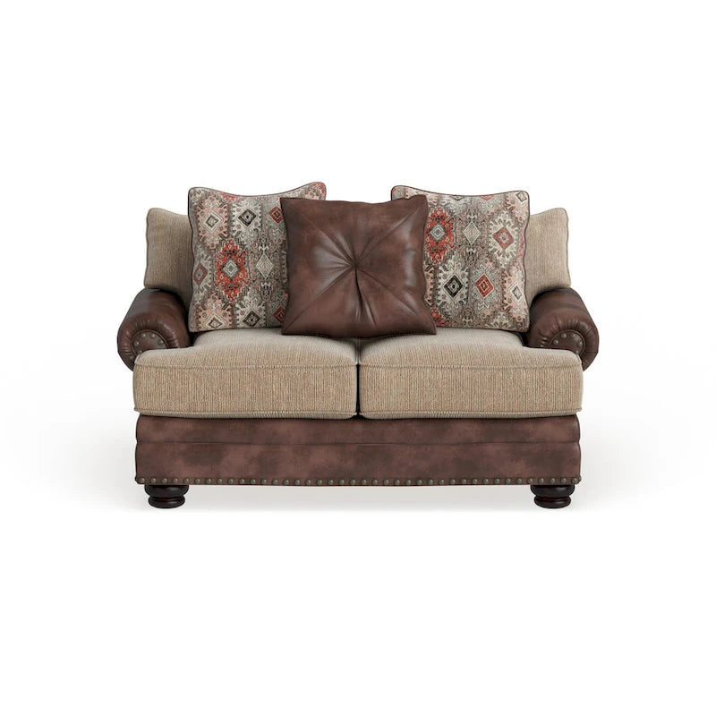 Faux Leather Traditional Loveseat with Nailhead Trim & Bun Feet 72.5"