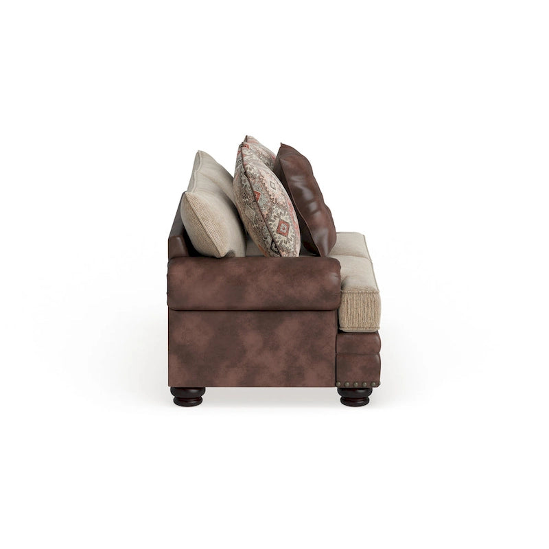 Faux Leather Traditional Loveseat with Nailhead Trim & Bun Feet 72.5"