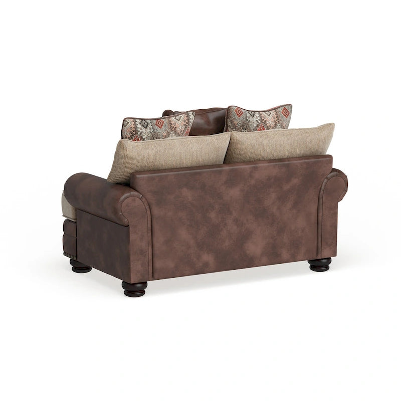 Faux Leather Traditional Loveseat with Nailhead Trim & Bun Feet 72.5"
