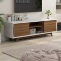 Veneer Mid-Century Modern TV Stand with 2 Cabinets & 6 Shelves 62"