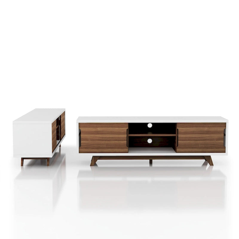 Veneer Mid-Century Modern TV Stand with 2 Cabinets & 6 Shelves 62"