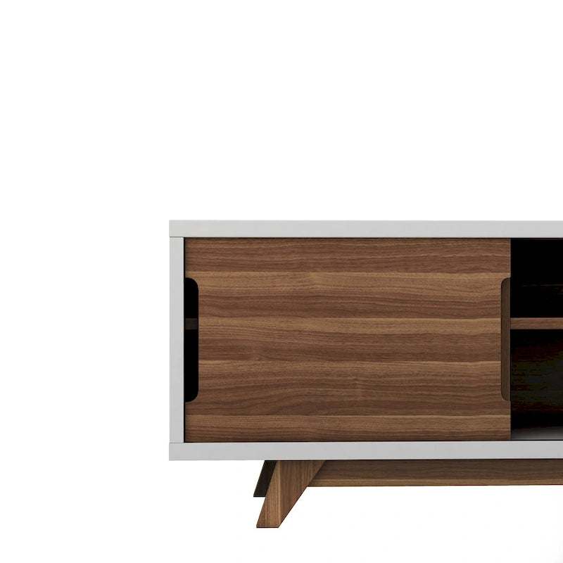 Veneer Mid-Century Modern TV Stand with 2 Cabinets & 6 Shelves 62"