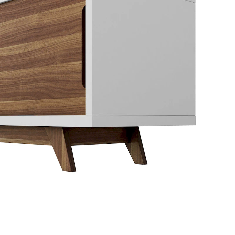 Veneer Mid-Century Modern TV Stand with 2 Cabinets & 6 Shelves 62"