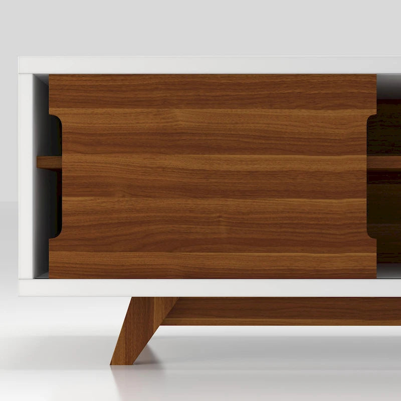 Veneer Mid-Century Modern TV Stand with 2 Cabinets & 6 Shelves 62"