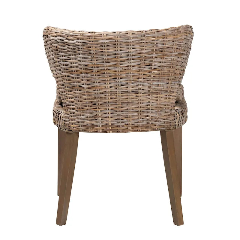 Rattan & Mahogany Wood Bohemian Dining Chair with Removable Cushion