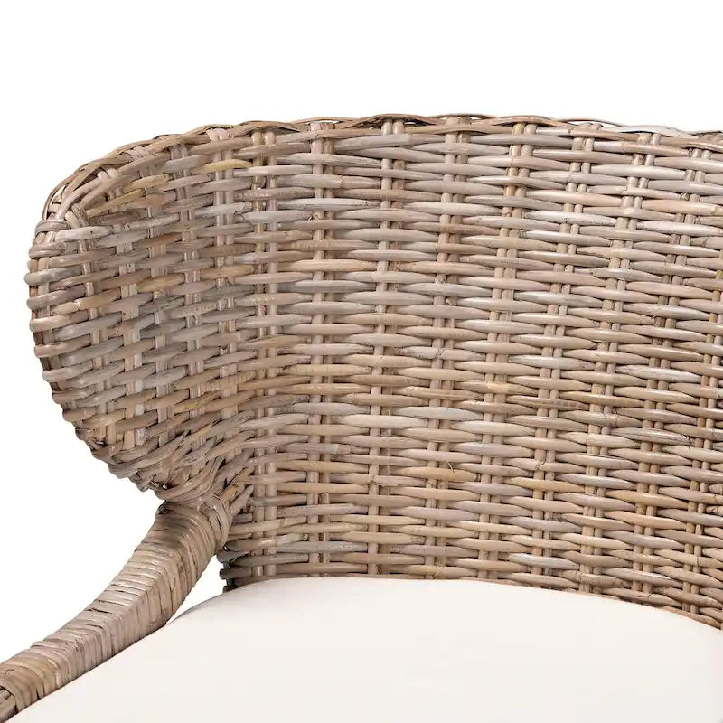 Rattan & Mahogany Wood Bohemian Dining Chair with Removable Cushion