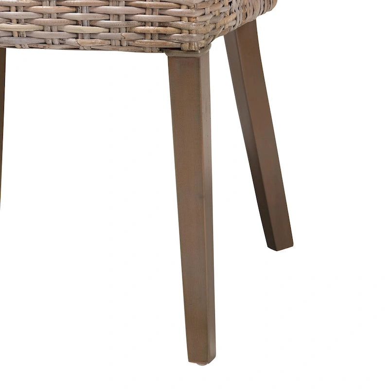 Rattan & Mahogany Wood Bohemian Dining Chair with Removable Cushion