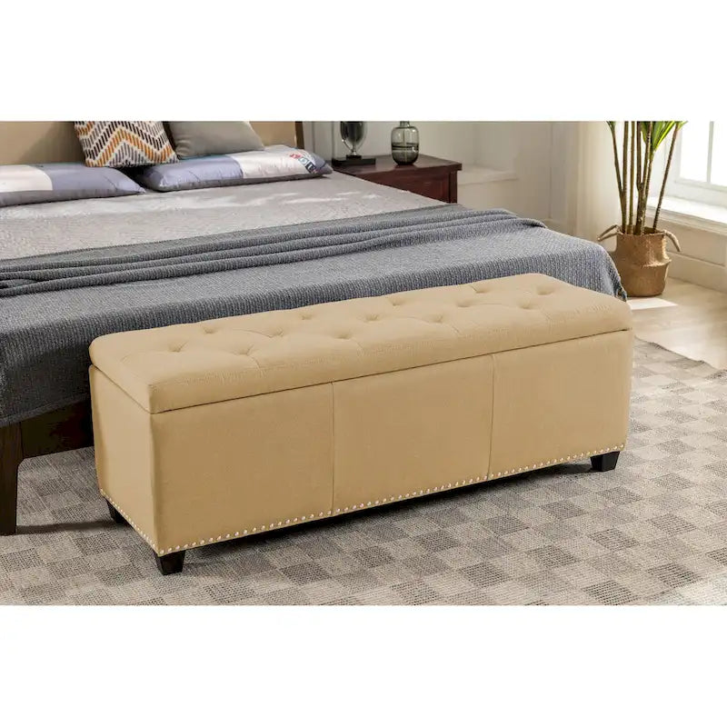 Fabric Upholstered Flip-Top Storage Ottoman Bench with Nailhead Trim 52"