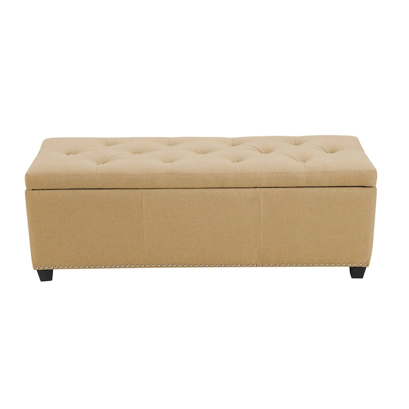 Fabric Upholstered Flip-Top Storage Ottoman Bench with Nailhead Trim 52"