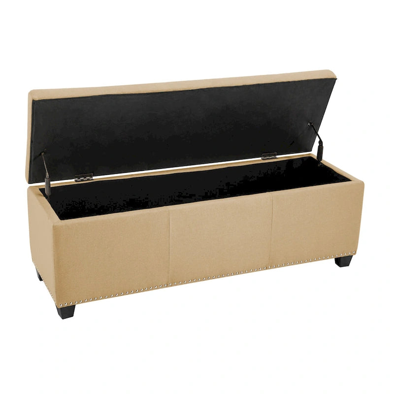 Fabric Upholstered Flip-Top Storage Ottoman Bench with Nailhead Trim 52"