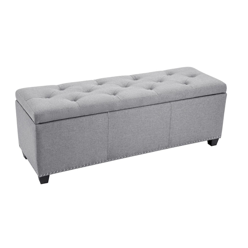 Fabric Upholstered Flip-Top Storage Ottoman Bench with Nailhead Trim 52"