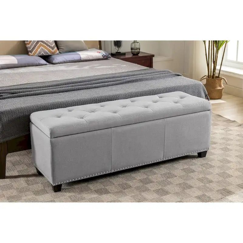 Fabric Upholstered Flip-Top Storage Ottoman Bench with Nailhead Trim 52"