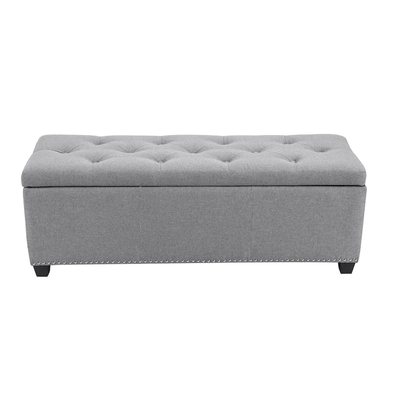 Fabric Upholstered Flip-Top Storage Ottoman Bench with Nailhead Trim 52"