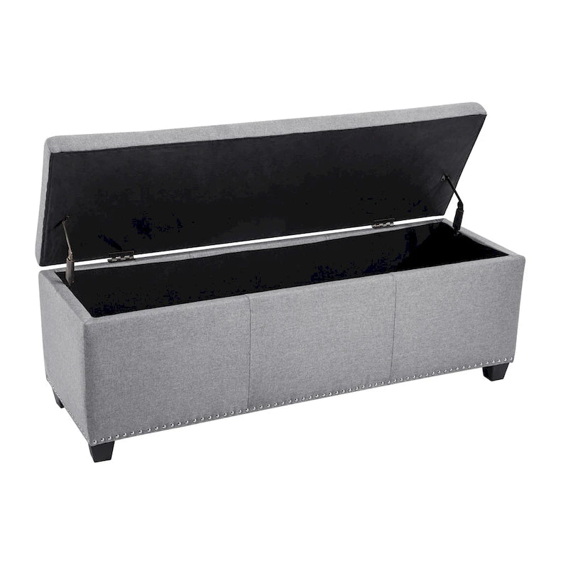 Fabric Upholstered Flip-Top Storage Ottoman Bench with Nailhead Trim 52"