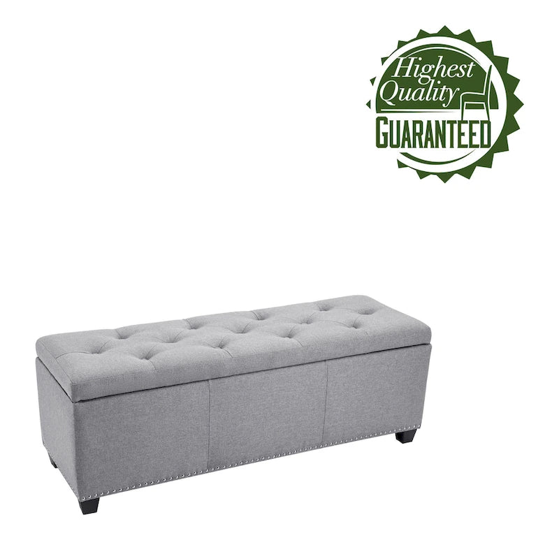 Fabric Upholstered Flip-Top Storage Ottoman Bench with Nailhead Trim 52"
