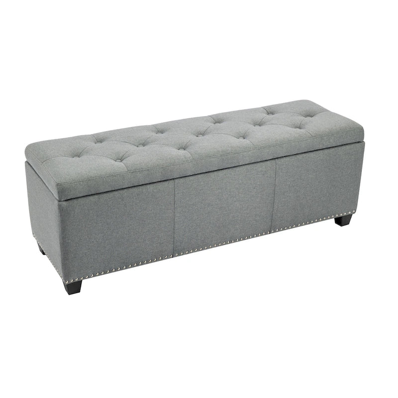 Fabric Upholstered Flip-Top Storage Ottoman Bench with Nailhead Trim 52"