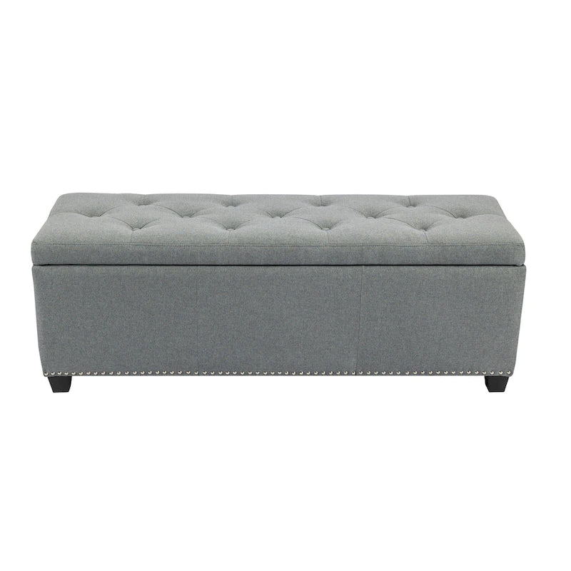 Fabric Upholstered Flip-Top Storage Ottoman Bench with Nailhead Trim 52"