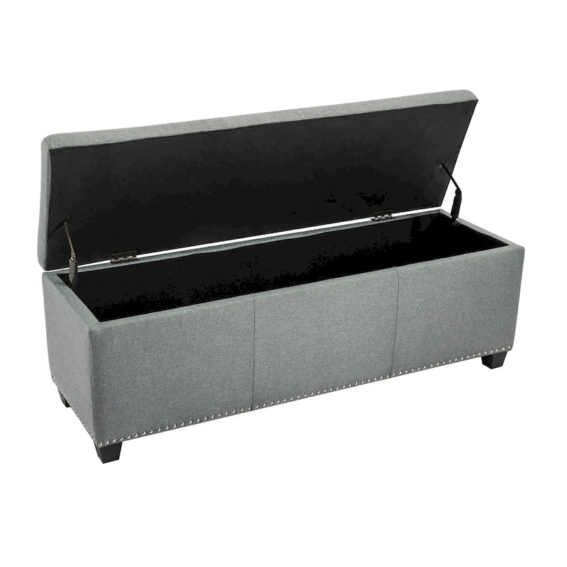 Fabric Upholstered Flip-Top Storage Ottoman Bench with Nailhead Trim 52"