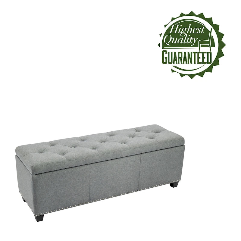 Fabric Upholstered Flip-Top Storage Ottoman Bench with Nailhead Trim 52"