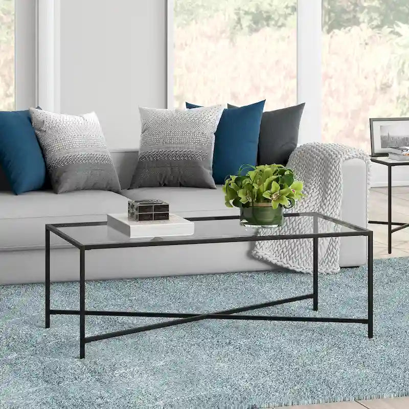 Tempered Glass & Steel Geometric Coffee Table