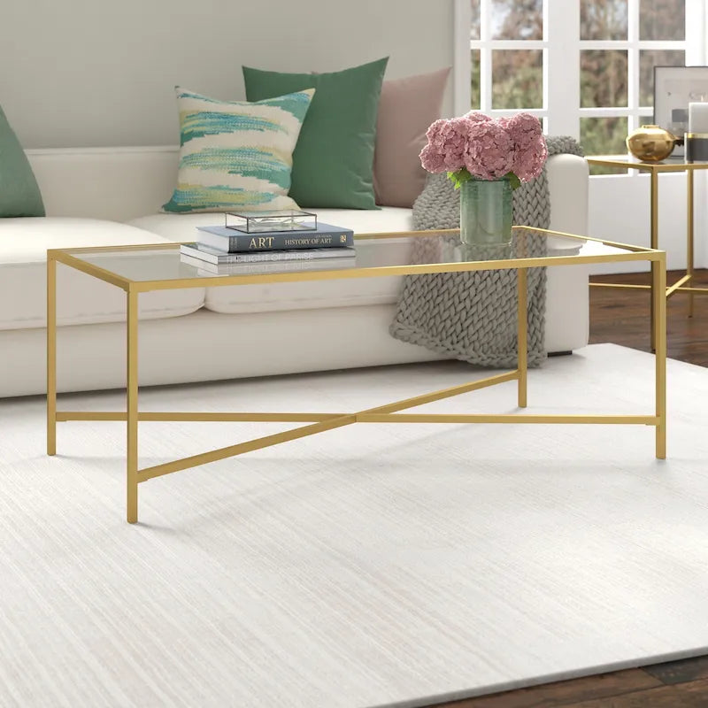 Tempered Glass & Steel Geometric Coffee Table