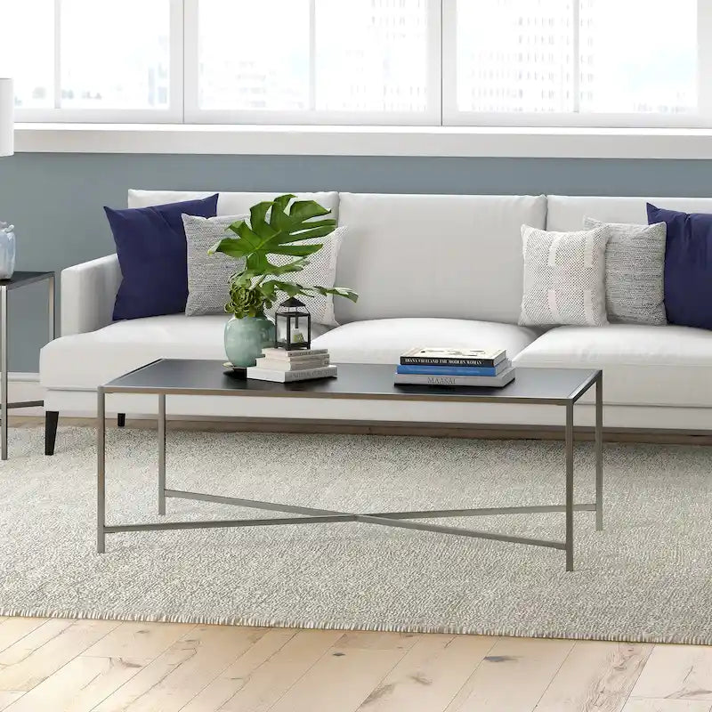 Tempered Glass & Steel Geometric Coffee Table
